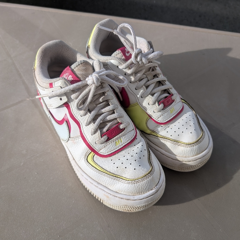 Nike Air Force 1 Sneakers White Pink Yellow, Women's